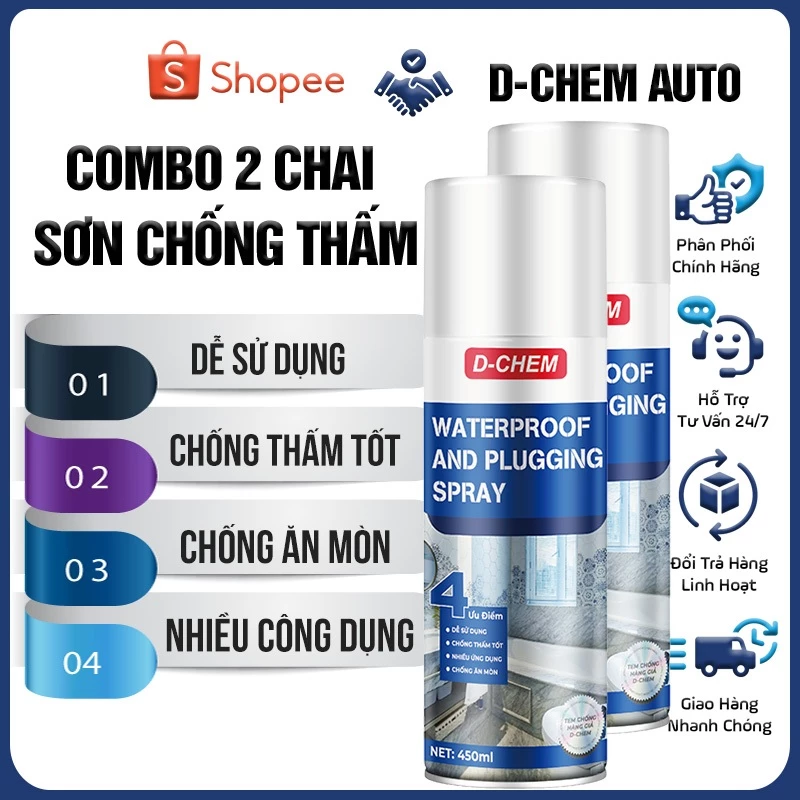 [COMBO 2 CHAI] Sơn Xịt Chống Thấm Dột D-Chem [Chính Hãng] Chuyên Dụng Waterproof Dùng Cho Góc Tường Chân Tường Mái Nhà M