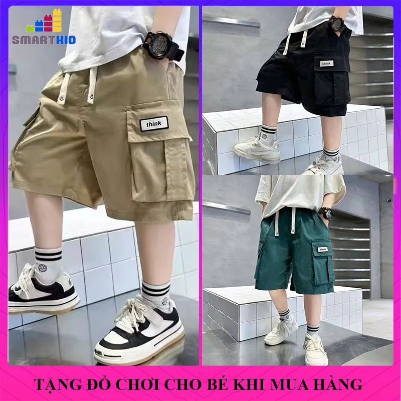 Quần short, dài kaki trẻ em nam mẫu THINK, quần vải kaki túi hộp thời trang cho bé trai size 18-52kg quần đi học bé trai