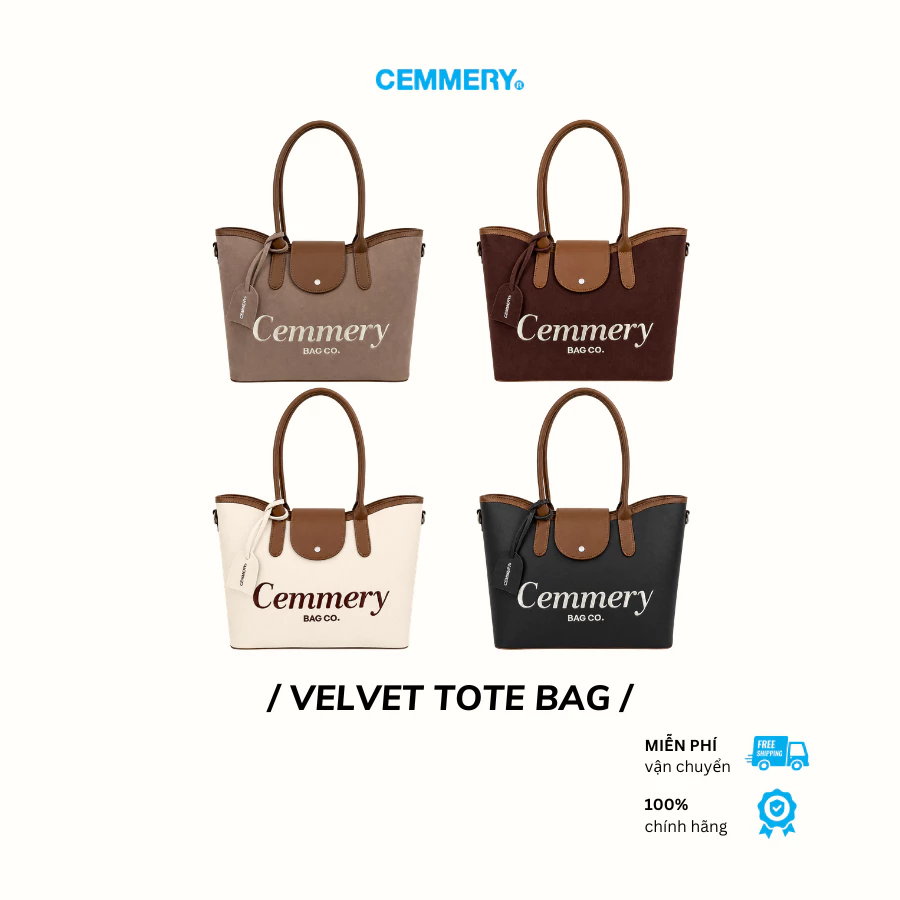 Túi Tote CEMMERY Local Brand Chính Hãng Velvet Tote Bag Đựng Được Laptop 15 Inch Logo Thêu 4 Màu