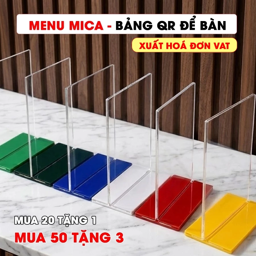 (Xuất hoá đơn VAT) Bảng Mã QR để bàn, Bảng quét mã QR thanh toán, Bảng menu mica trong suốt