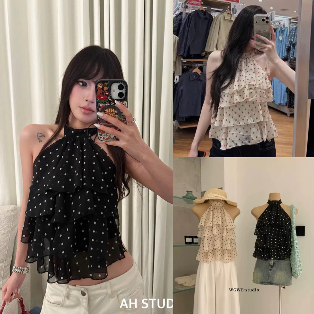 [HÀNG SẴN] Áo yếm tơ tầng chun lưng Chấm Bi hở lưng sexy MEIMEI TOP 3649