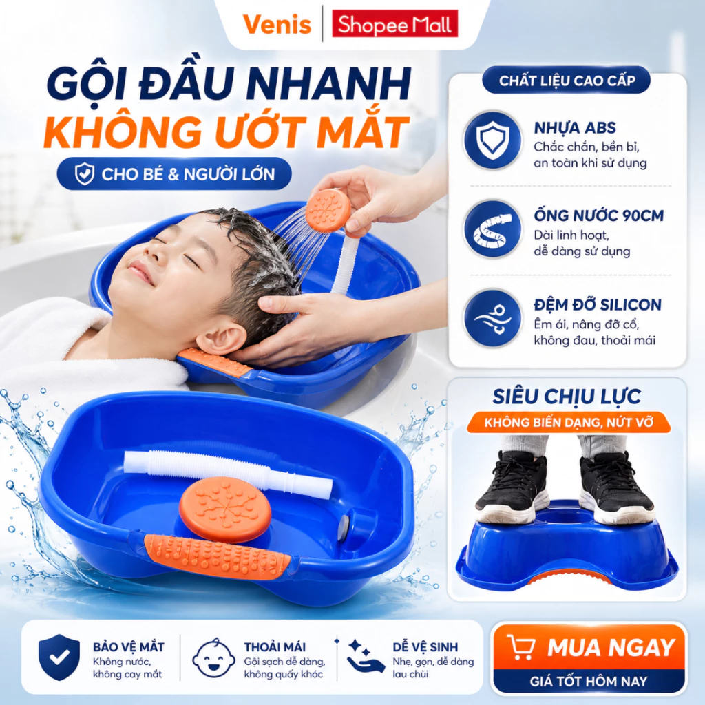 Chậu Gội Đầu Tại Giường Cho Bà Bầu, Chất Liệu Nhựa Cao Cấp Siêu Bền, Chống Tràn Nước,CGD01