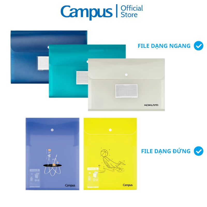 File Đựng Tài Liệu 5 Ngăn Thông Minh Dạng Đứng / Ngang, Sắp Xếp Gọn Gàng Campus Chất Liệu Nhựa PP Chống Thấm Nước