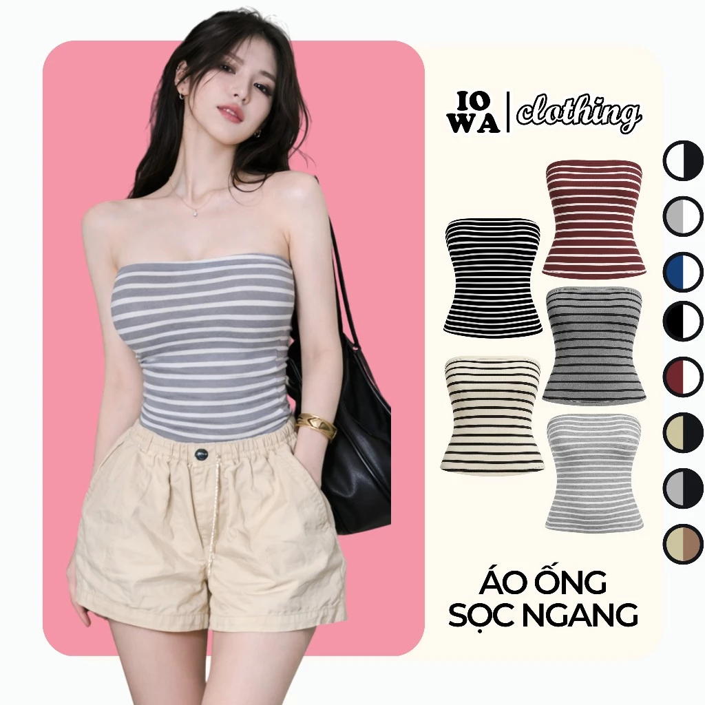 (XẢ HÀNG) Áo Ống Nữ Sọc Ngang Ôm Body IOWA BM41- Thun Cotton Mịn Co Giãn, Quây Nhiều Màu