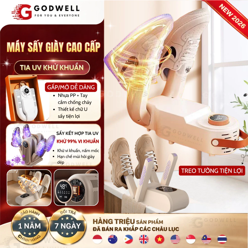 Máy Sấy Giày Tia UV Khử Mùi Loại 99% Vi Khuẩn Bản 4 Cần Sấy Thông Minh