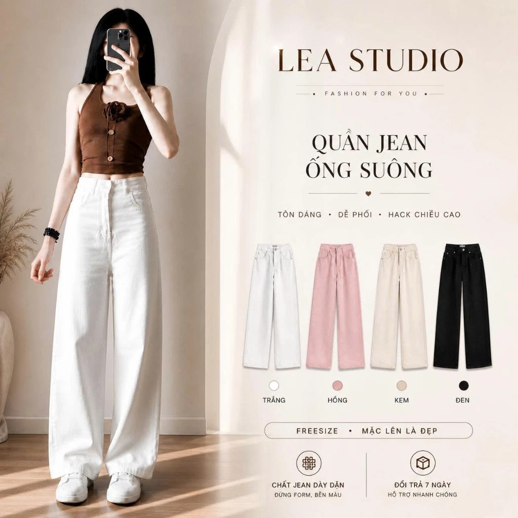 [CÓ BIGSIZE] Quần Jeans Nữ QC - Quần Jeans Ống Suông - Chất Liệu Jean QC Mềm Mại, Dày Dặn - Size Xs-3XL | LEA.STUDIO