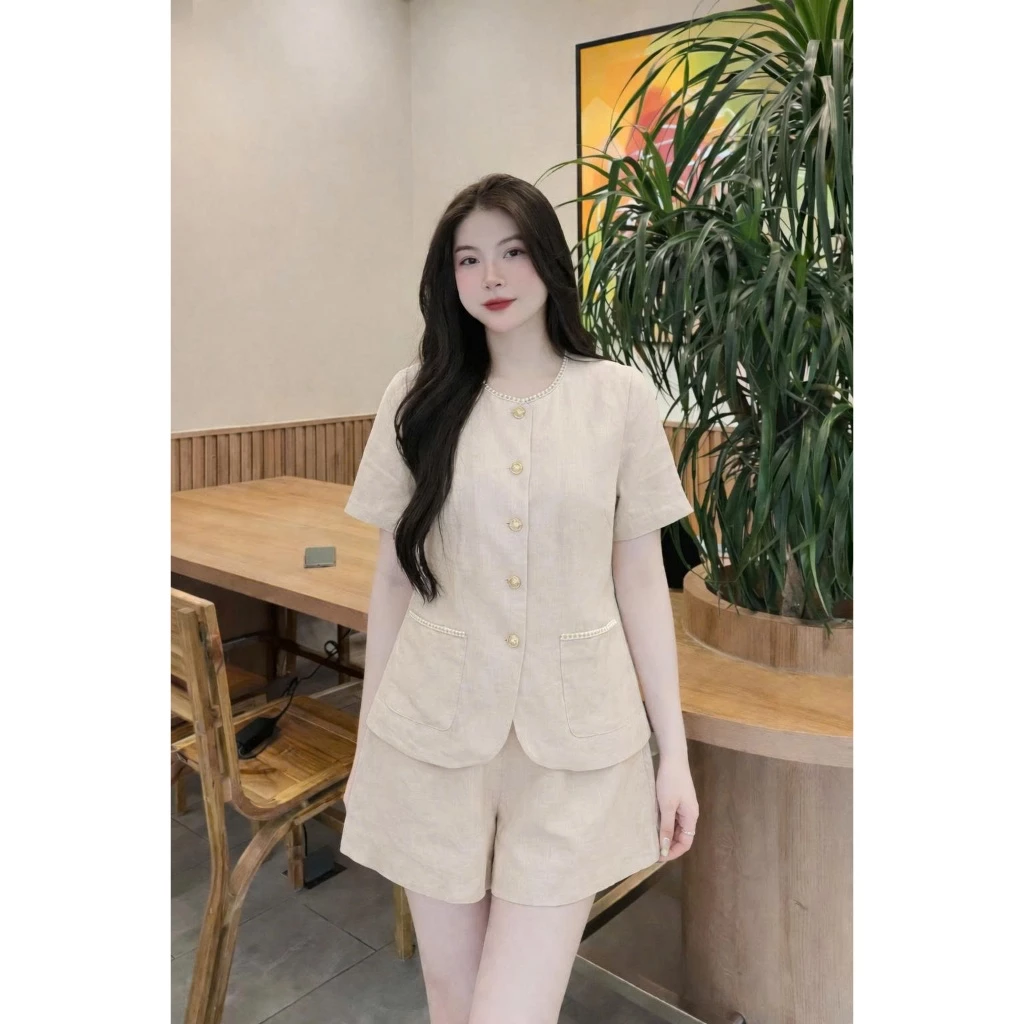 Sét Bộ  CỘC TAY  KIỂU DÁNG HÀN QUỐC CỔ TRÒN, 2 TÚI TRƯỚC  NĂNG ĐỘNG , THÍCH HỢP ĐI CHƠI CAFE Y38