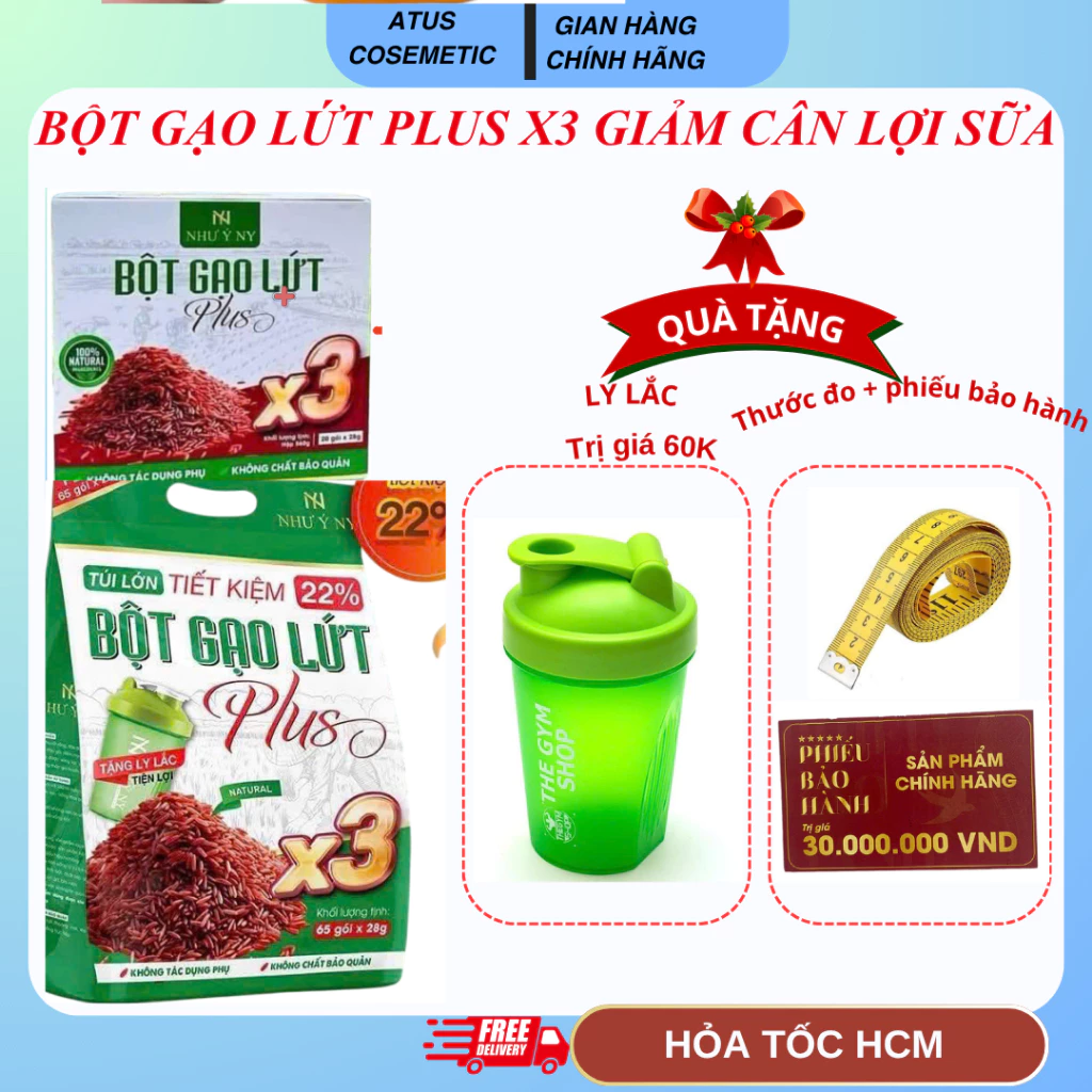 (Kèm quà tặng) Bột gạo lứt Plus X3 Như Ý hỗ trợ lợi sữa giảm cân an toàn thay thế bữa ăn