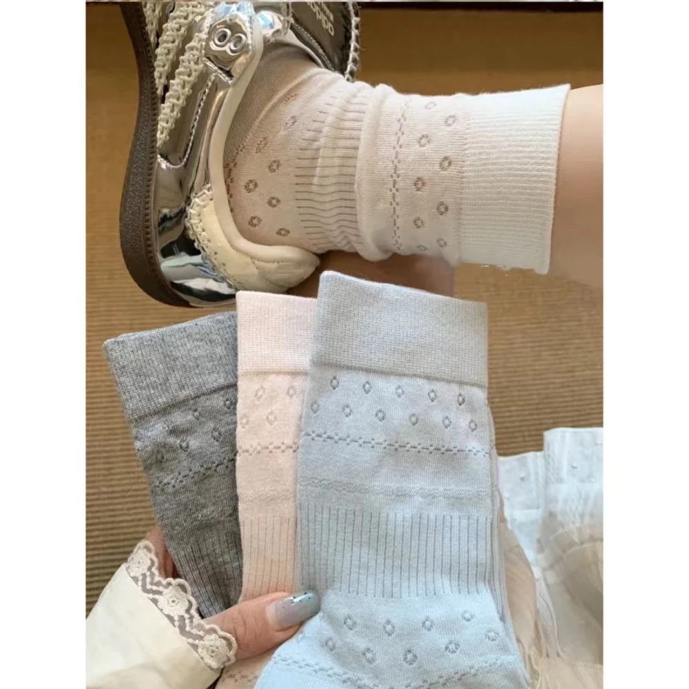 Tất vớ nữ Jengiang chất liệu cotton mỏng ren hoa nhỏ thoáng khí, thấm hút mồ hôi K40