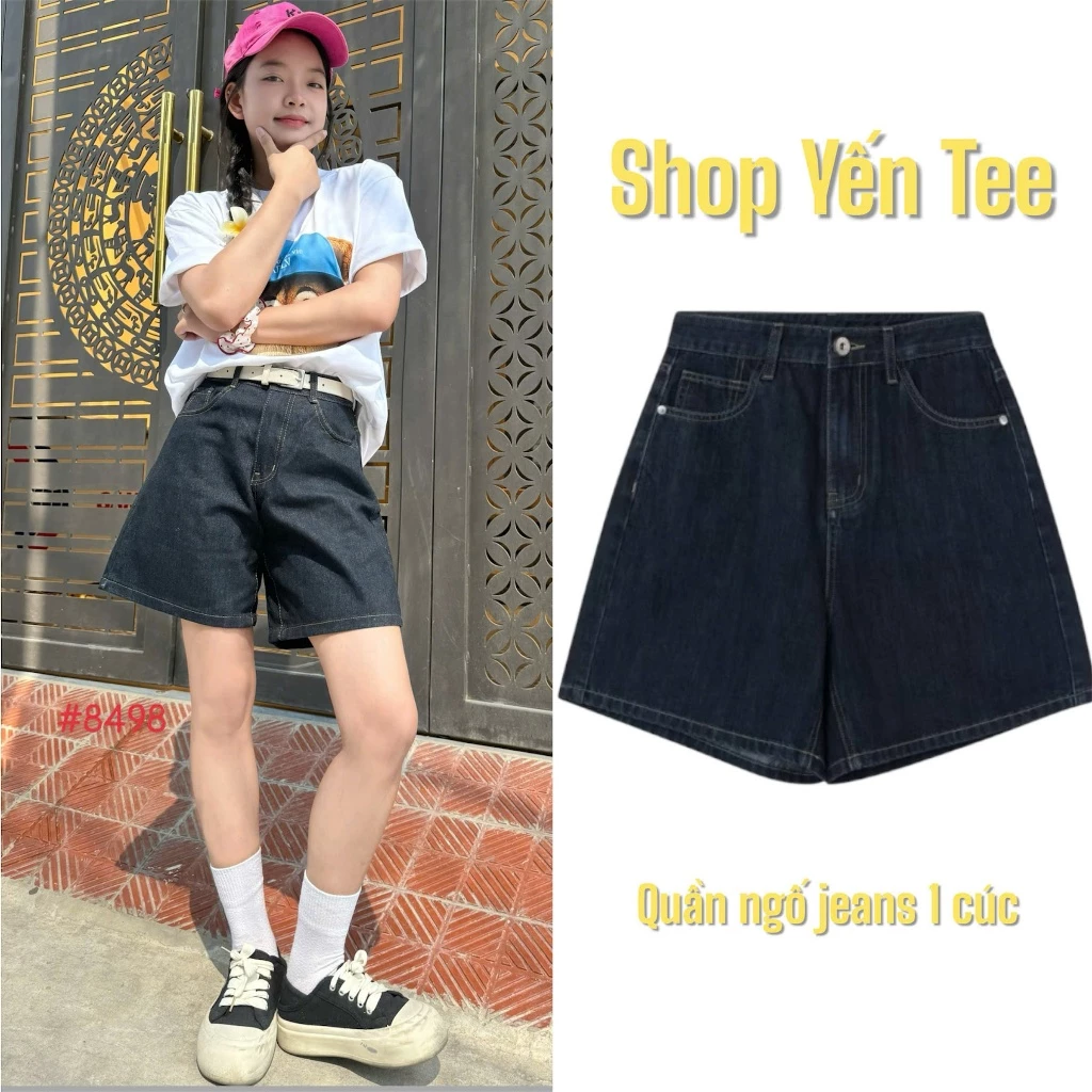 Quần short jeans 1 cúc nữ lưng cao form suông basic Yến Tee #8498