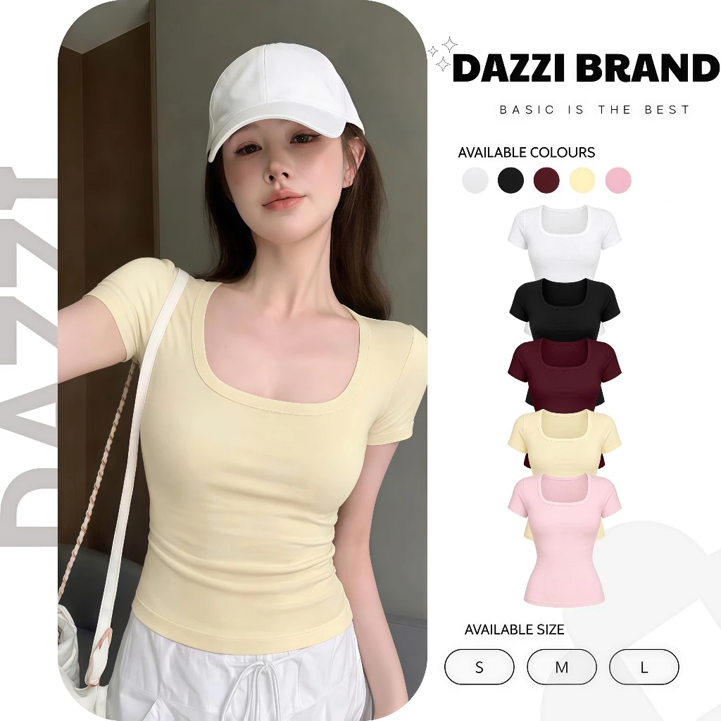 [ Deal hè ] Áo thun tay ngắn form ôm cổ vuông vải cotton mịn mát cho mùa hè DAZZI Women A085