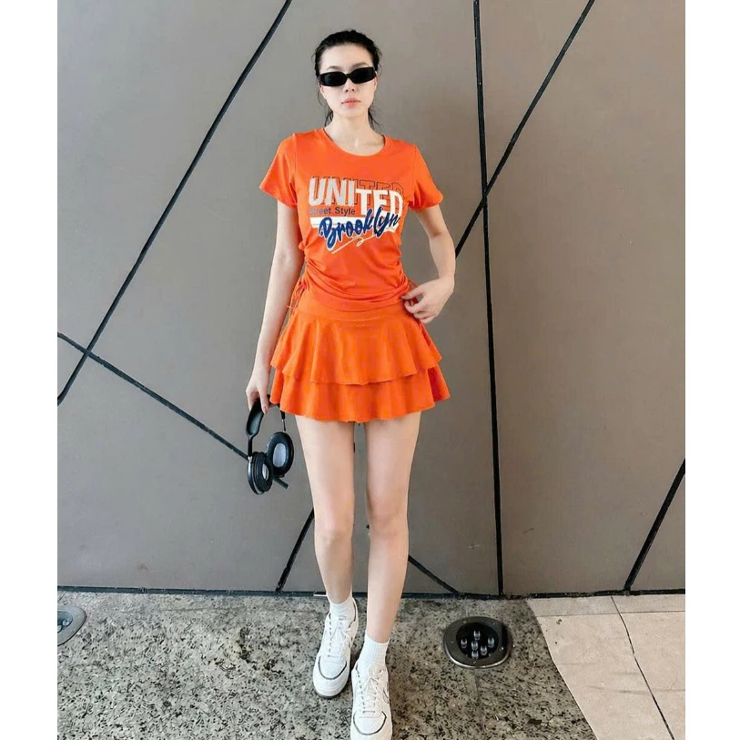 Bộ croptop Uni váy xoè đơn giản dễ mặc kín đáo tập aerobic, đi bơi, nhảy shuffler dance,...