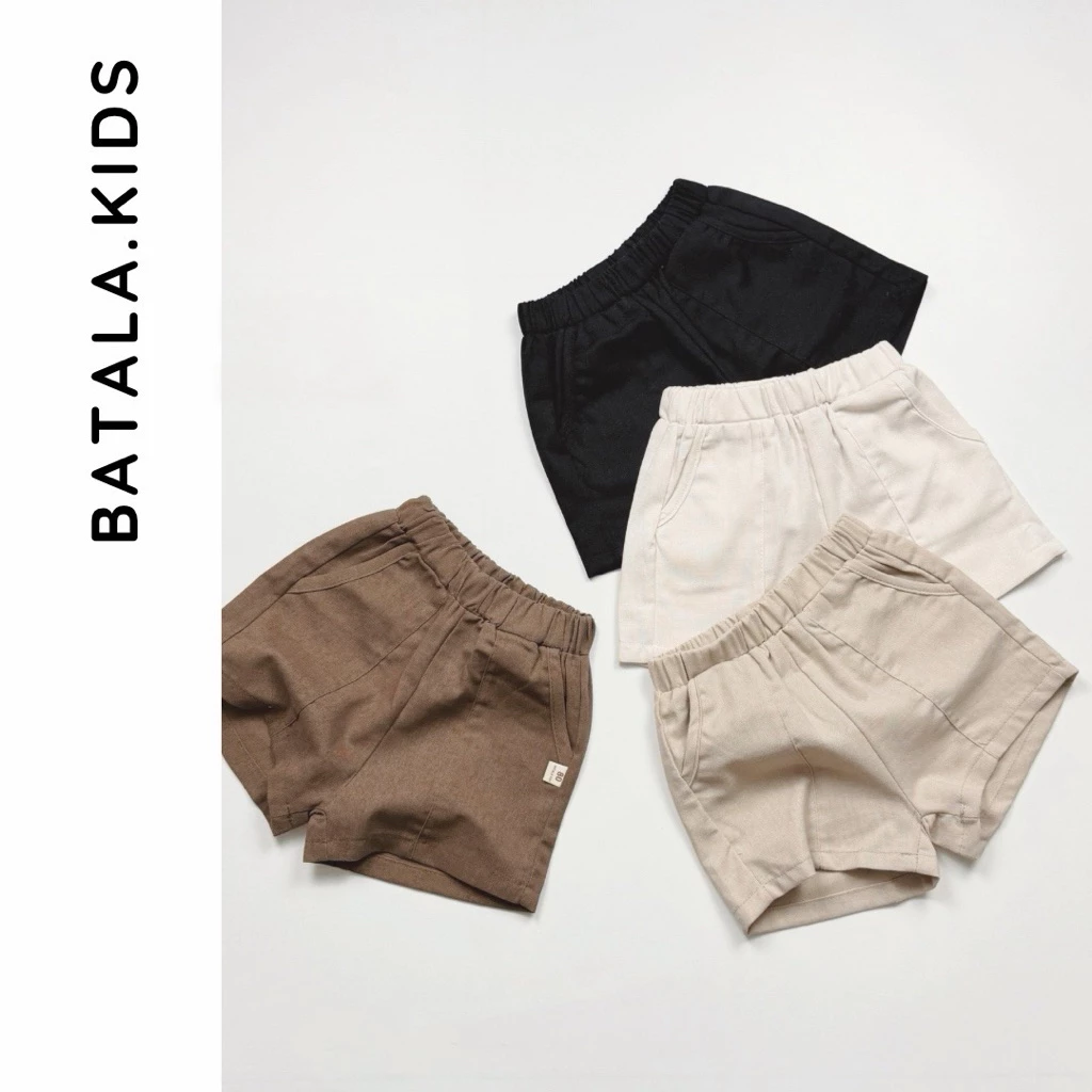 Quần đùi cho bé Batala Kids quần short bé trai bé gái vải Linen Hàn Quốc mềm mát an toàn cho bé từ 10-22kg