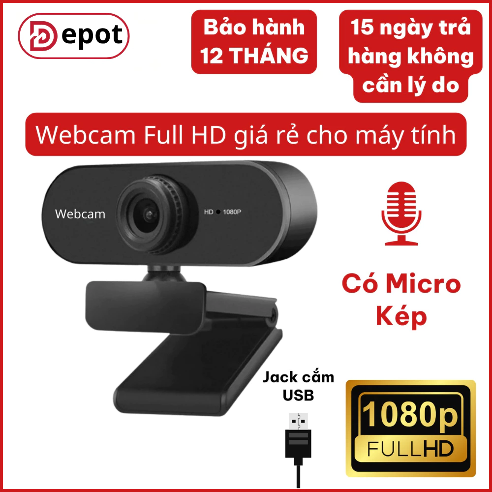 Webcam 2K Full HD có Mic cho máy tính, laptop hỗ trợ livestream, họp online, học zoom, google meet, BẢO HÀNH 12 tháng.