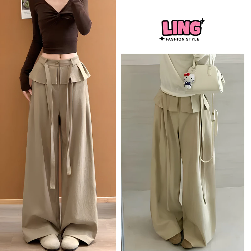 Quần Kaki Nữ Ống Suông Cạp Xếp Ly Cao Phối Dây RẺTO Tôn Dáng Dễ Phối Đồ Phong Cách Hàn Quốc