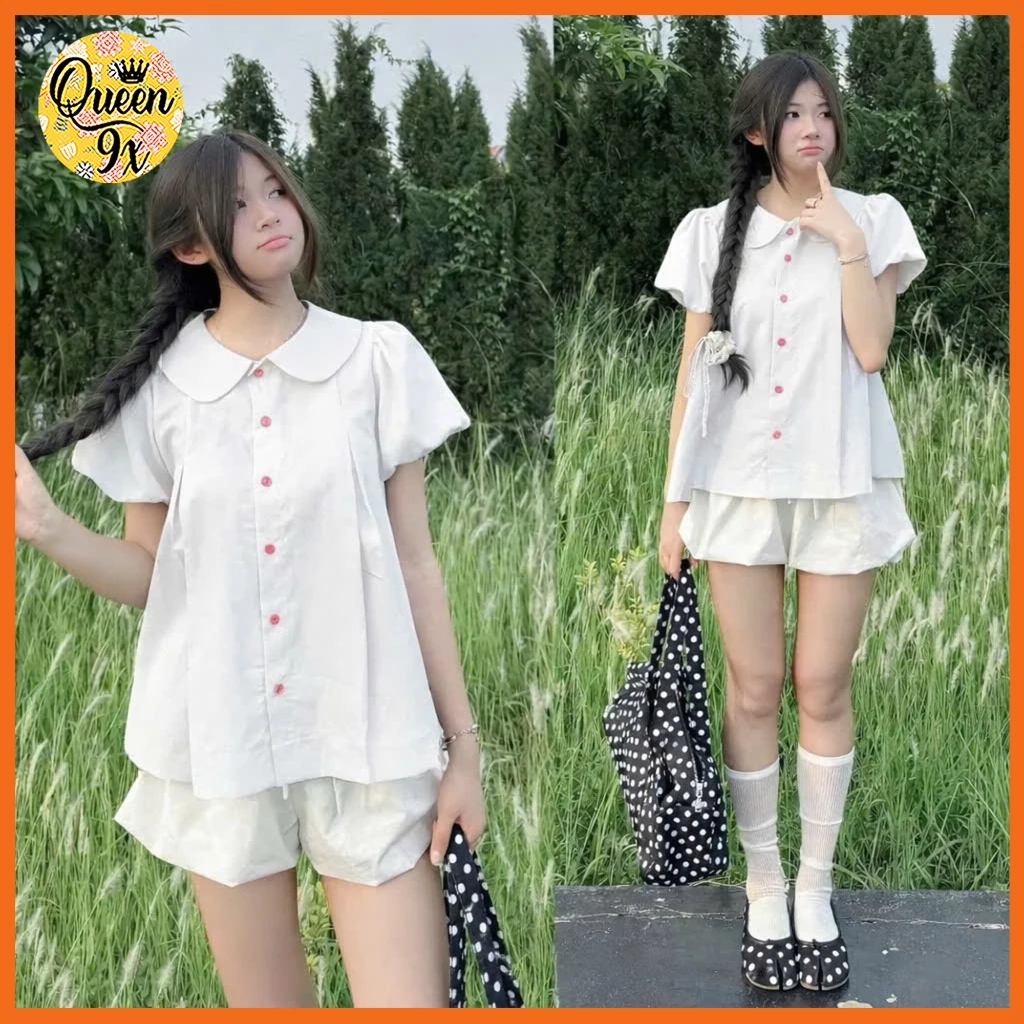 Áo Sơ Mi Cổ Sen Dáng Babydoll Cho Nữ Xinh Xắn freesize 40-55kg