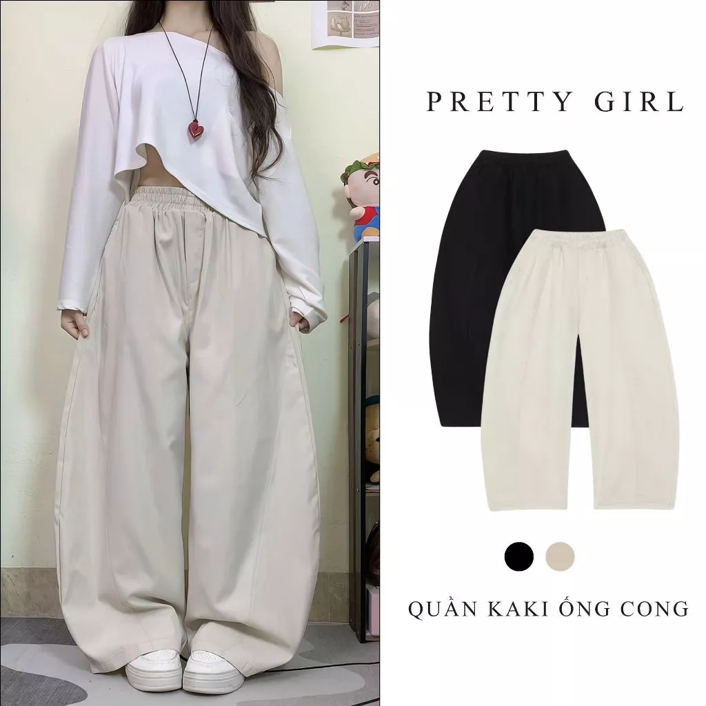 Quần Kaki Ống Rộng, Quần Kaki Ống Cong Form Thụng Pretty Girl Quần suông kaki basic nam nữ