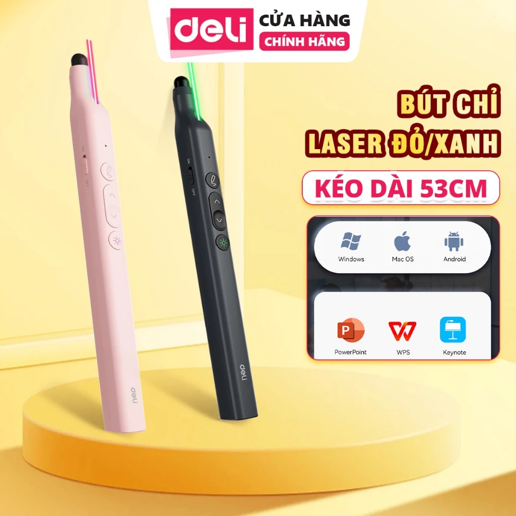 [HỎA TỐC] Bút Trình Chiếu Deli Laser Đỏ Laser Xanh 100M Kết Nối USB Tiện Lợi Phù Hợp Đa Hệ Điều Hành