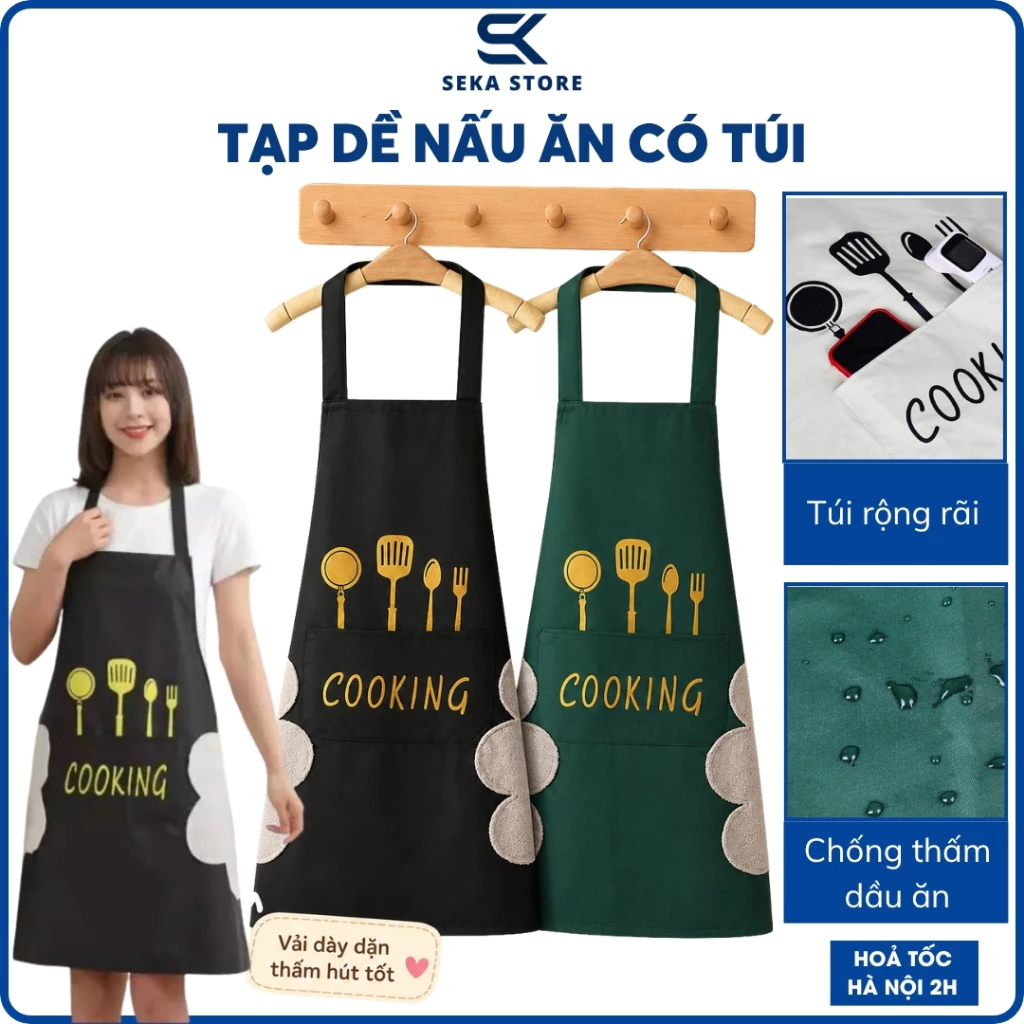 Tạp Dề Nấu Ăn Có Lau Tay, Chống Thấm, Có Túi Trước Tiện Lợi Phù Hợp Cho Nhà Bếp/ Quán