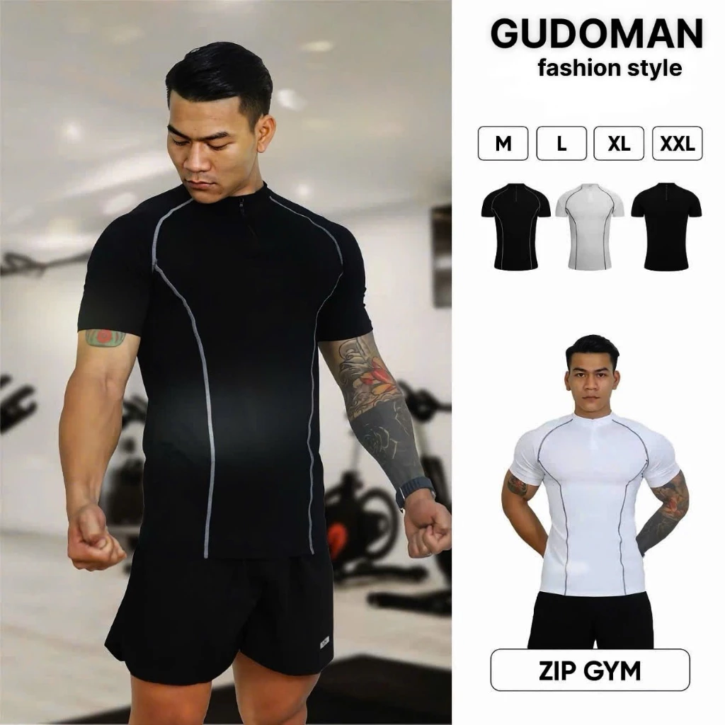 Áo Thể Thao Nam Cộc Tay Phối Kéo Khóa Zip Tập Gym, Chạy Bộ, Bơi, thoáng khí co giãn 4 chiều