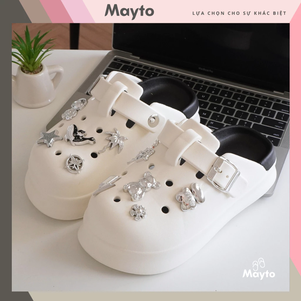 Dép nữ, dép sục Mayto đế cao 5cm kèm charm Cá voi bling SR V2 kiểu sandal dễ thương năng động CS-249