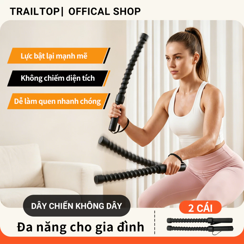 【COD】Trailtop Thanh tập đàn hồi Gậy Tập Tay Lò Xo battle rope Dụng Cụ Tập Luyện Thể Lực, Hỗ Trợ Các Bài Tập Toàn Thân
