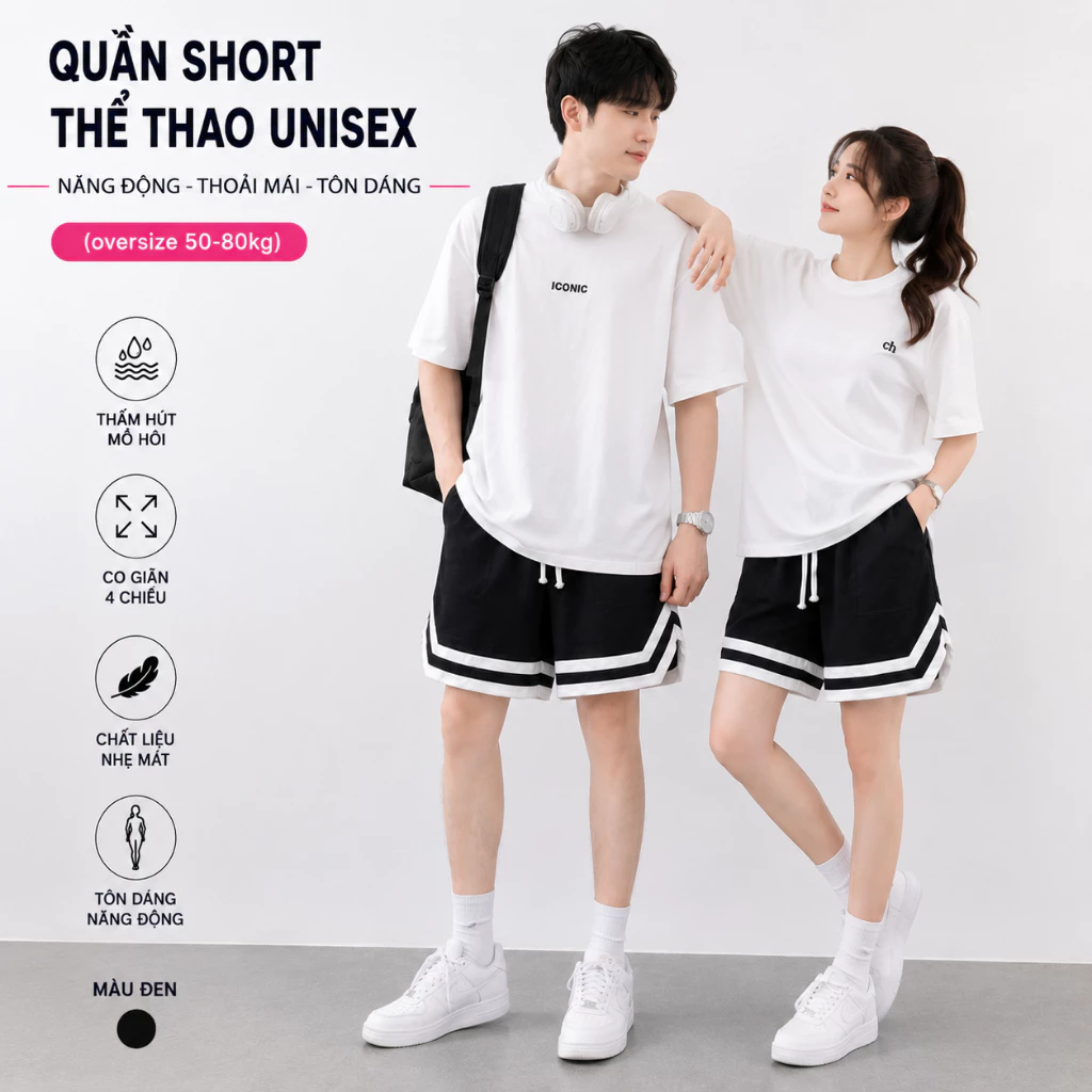 Quần short nam nữ bigsize 4 túi form rộng unisex size 50-100kg chất pecygen mặc hằng ngày (V)