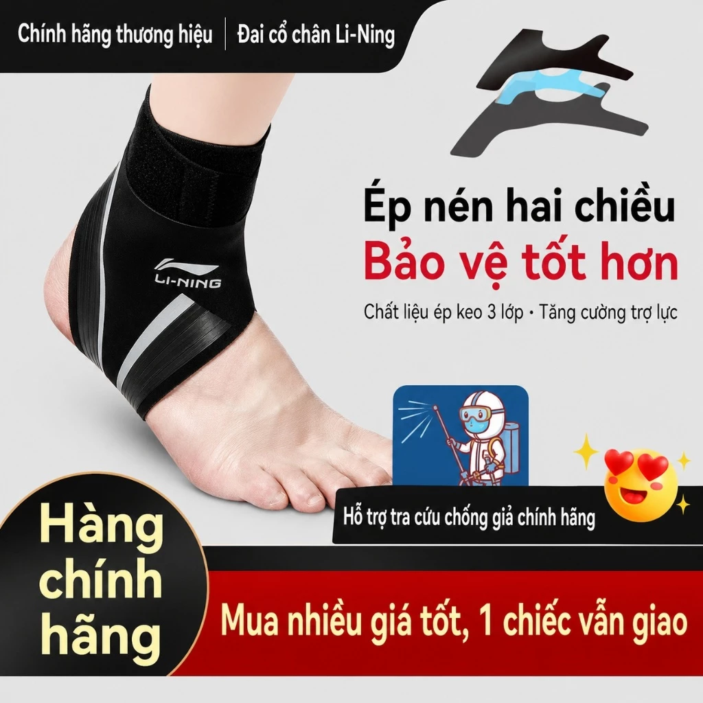Băng quấn cô chân hỗ trợ thể thao tiện ích Shiwei Li-Ning cao câp, vải mỏng nhẹ thoáng khí tự do điều chỉnh SP048