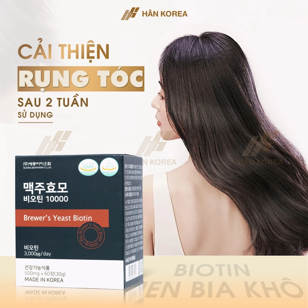 Viên Uống Biotin Mọc Tóc Hàn Quốc 10000mcg, Hộp 60 Viên – Mọc Tóc Nhanh, Giảm Rụng Tóc Sau Sinh, Dày Mượt