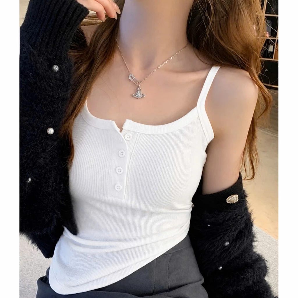 Áo Hai Dây Bigsze Nữ Gài 3Cúc Mẫu Mới Thiết Kế Kiểu Dáng Ôm Body Chất Gân Tăm Co Giãn Mềm Mại Quyến Rũ 50-95kg G171