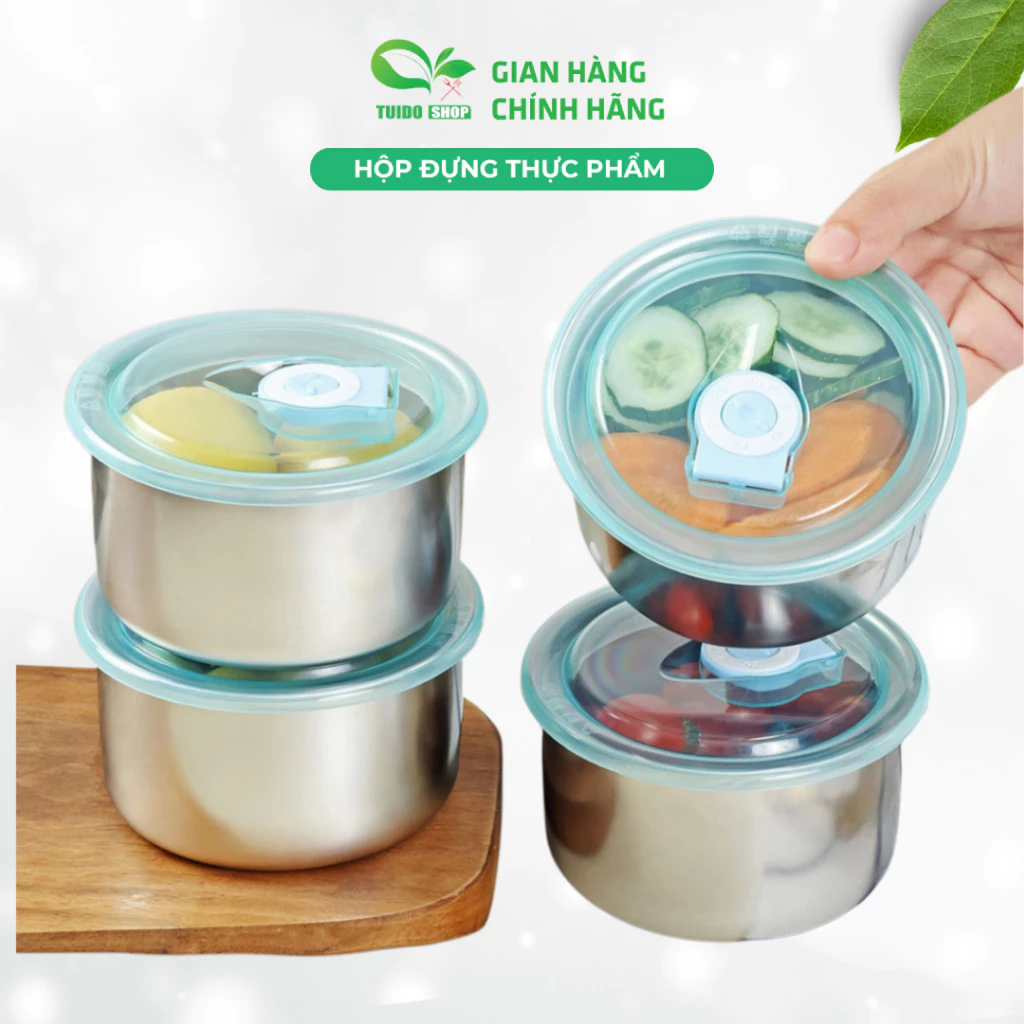 Hộp inox đựng đồ ăn để tủ lạnh ngăn mùi, có nắp dễ dàng bảo quản tiện lợi - TUIDO SHOP