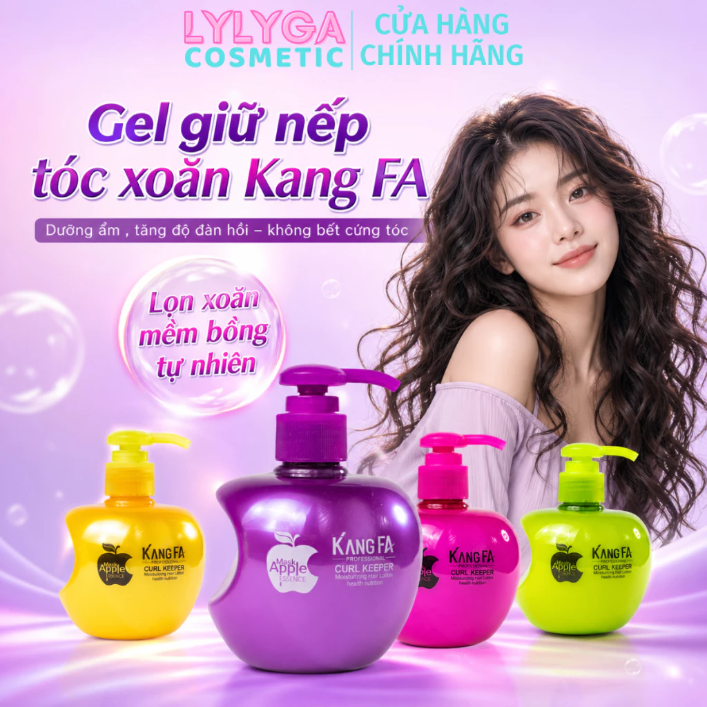 Gel giữ nếp bóp tóc xoăn hippie Kang FA 260ml Gel táo tạo kiểu tóc uốn sóng xoăn mềm dưỡng ẩm phục hồi tóc khô xơ