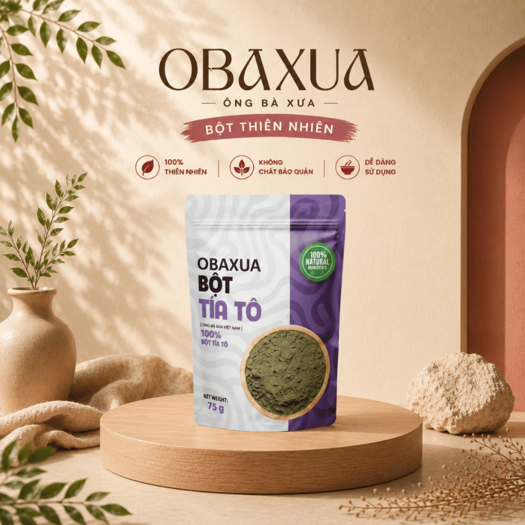 Bột Lá Tía Tô Nguyên Chất Sấy Lạnh 100% OBAXUA - Combo 3 Gói 75g