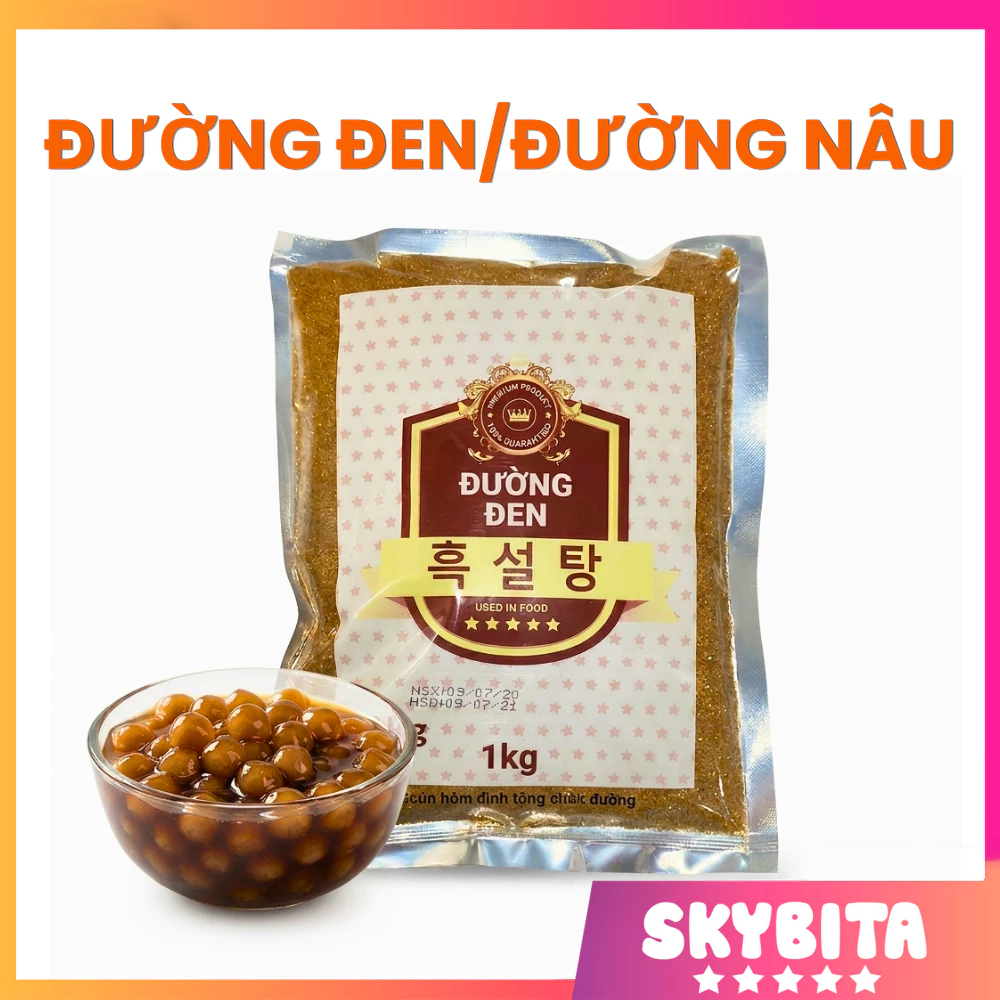 Đường đen DARK BROWN SUGAR gói 1kg – Siêu thơm, siêu ngon, chuyên dùng làm trân châu đen, siro đường đen