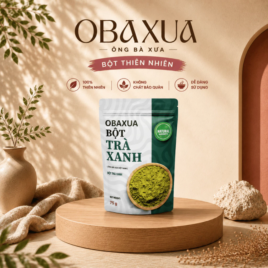 Bột Trà Xanh Nguyên Chất OBAXUA – Túi 75g/250g/500g