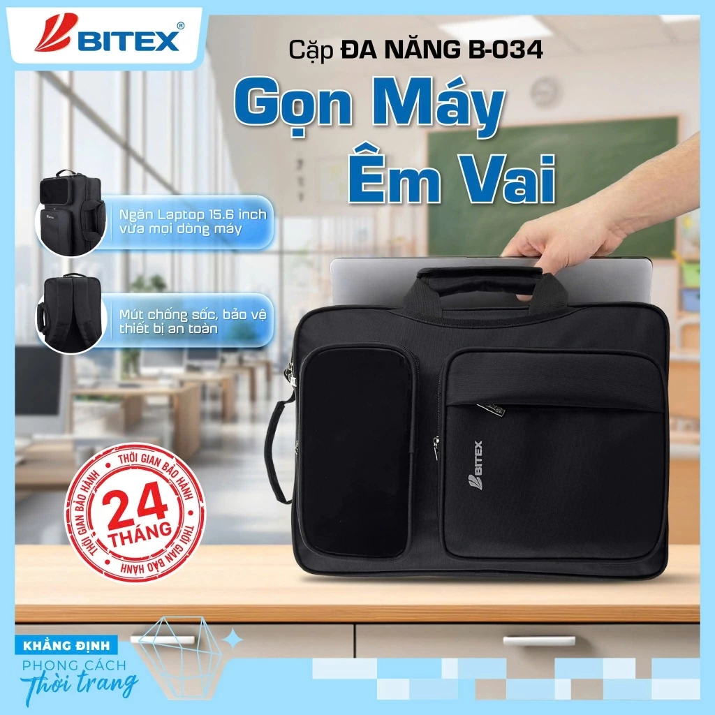 Cặp/ Balo Laptop Bitex Đa Năng màu đen dành cho học sinh, sinh viên, giáo viên, nhân viên văn phòng