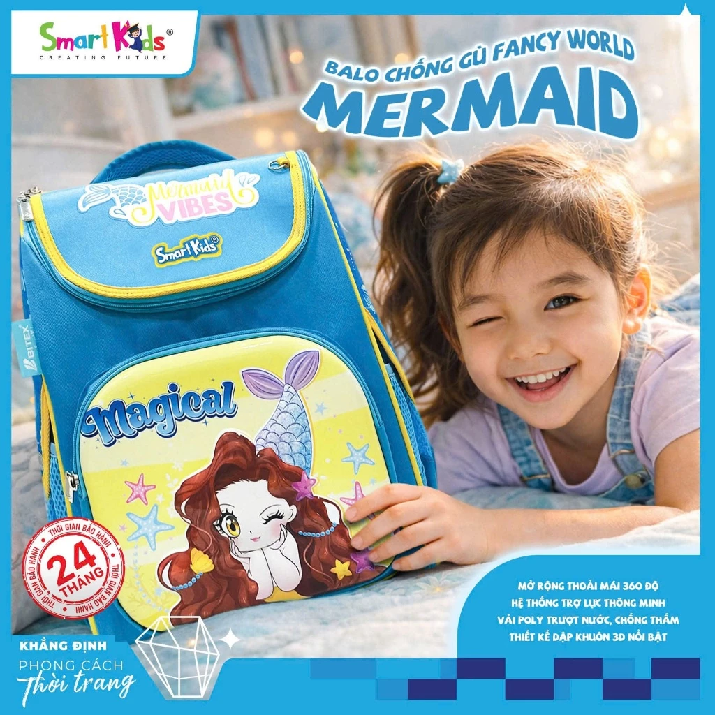 [4 mẫu] Balo chống gù bảo vệ cột sống Smartkids Fancy World dành cho cấp 1 tiểu học