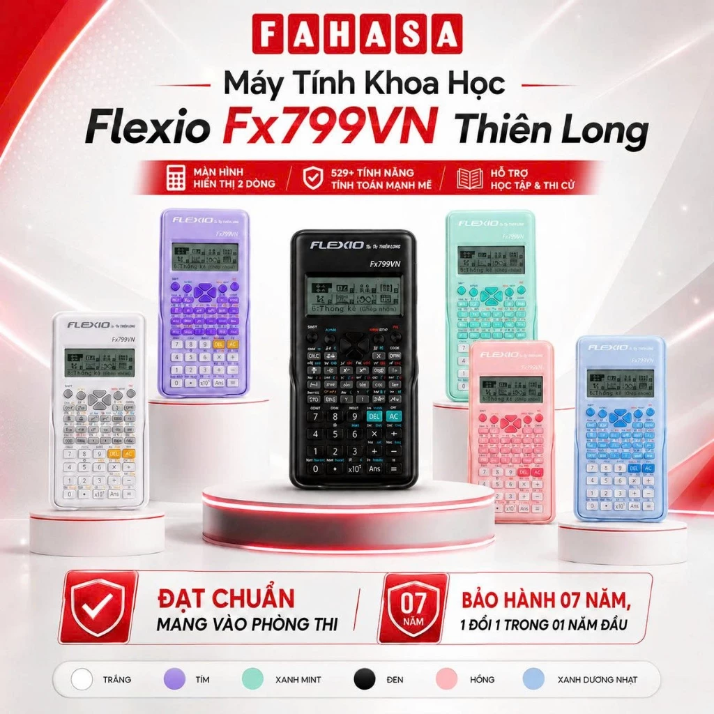Máy Tính Khoa Học Flexio Fx 799VN - Màu Trắng, Đen, Hồng, Bạc Hà, Xanh Dương - Thiên Long x Fahasa