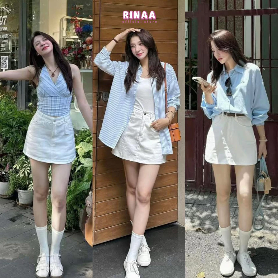 [DEAL MƠI]Chân Váy Jean Nữ MàuTrắng Dáng Chữ A NAGUU Ôm Eo, Váy Bò Ngắn Hack Chân Basic Hot Trend