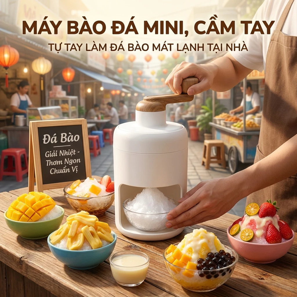 Máy Bào Đá Tuyết Mini Quay Tay – Dụng Cụ Làm Đá Bào, Đá Xay Nhuyễn Nhanh, Nhỏ Gọn Dễ Dùng