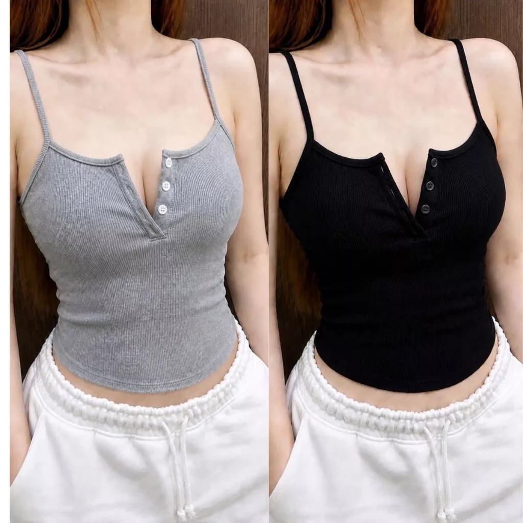 Áo thun nữ hai dây gài cúc chất thun gân mềm mịn, co giãn phong cách tiểu thư trẻ trung dễ phối có bigsize 50-95kg G171