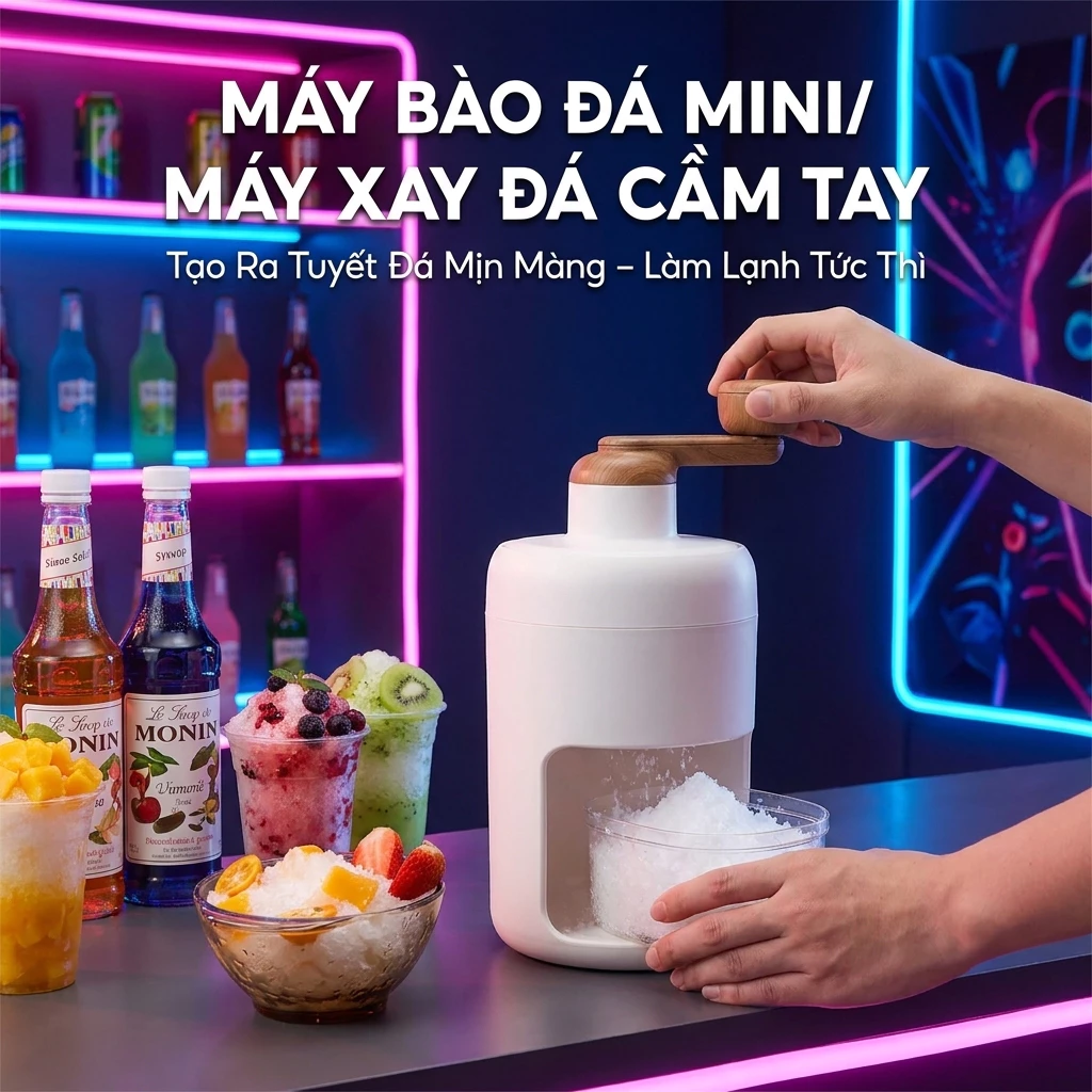 Máy Bào Đá Mini Quay Bằng Tay – Dụng Cụ Xay Đá Tuyết Làm Sinh Tố, Kem Tuyết, Trà Sữa