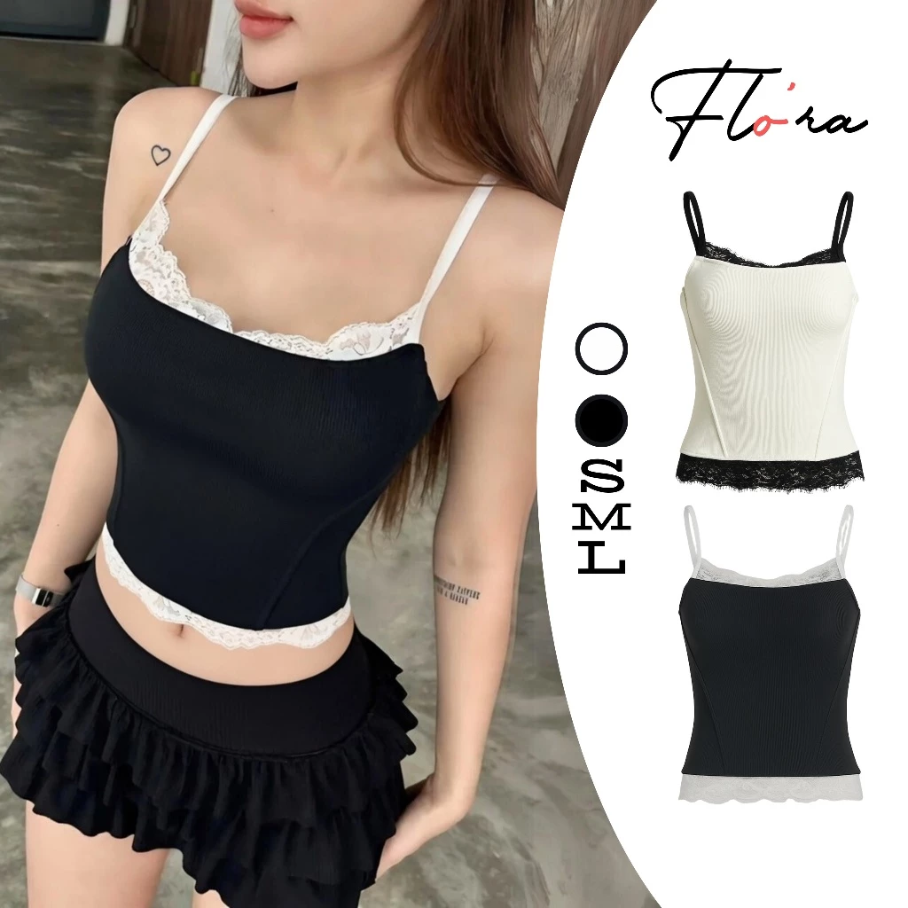 Áo Croptop HAI DÂY REN NGỰC CÓ VÂN Thun Gân Sexy CR17, Áo Thun 2 Dây Ôm Body Đẹp Tôn Dáng Flo'ra