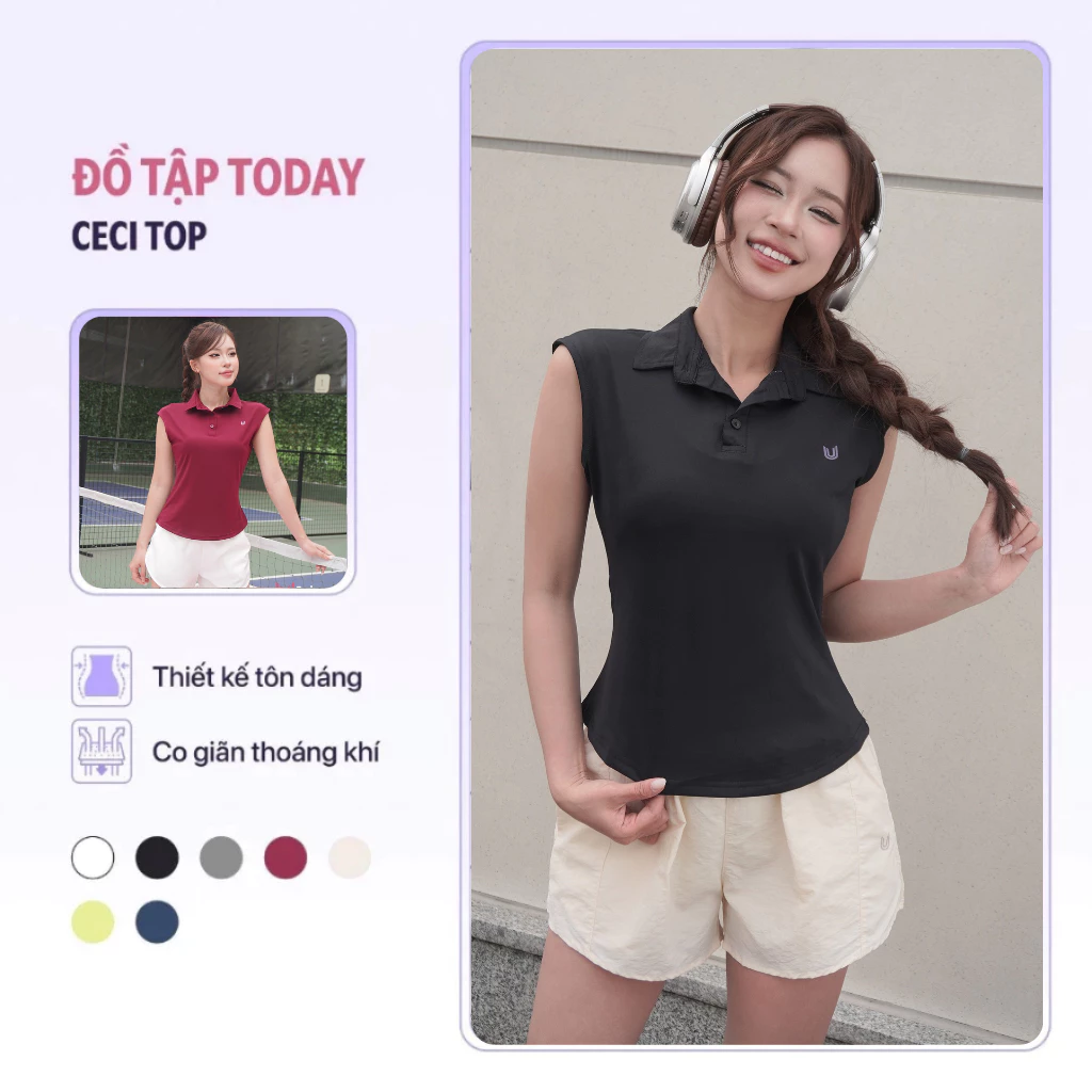 Áo thể thao cổ polo nữ Ceci Top phù hợp mặc tập gym yoga, chạy bộ, cầu lông Today U Wear