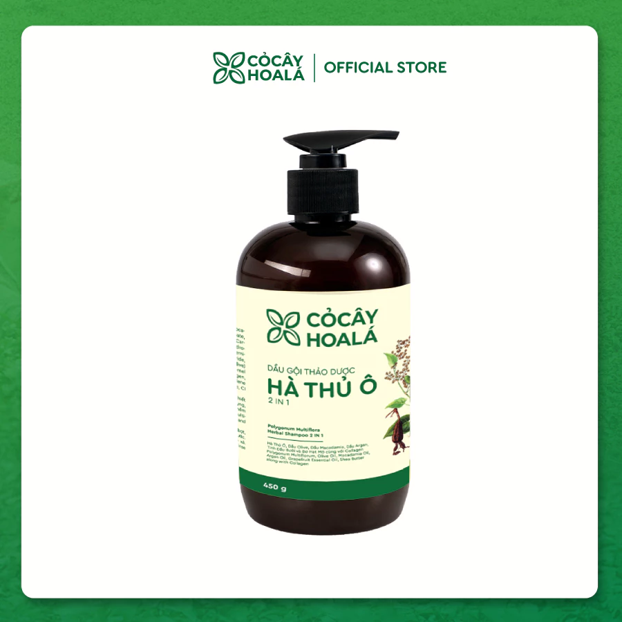 Dầu Gội Thảo Dược Hà Thủ Ô 2in1 Cỏ Cây Hoa Lá 450g - Giúp Giảm Gãy Rụng, Giúp Dưỡng Tóc Chắc Khỏe