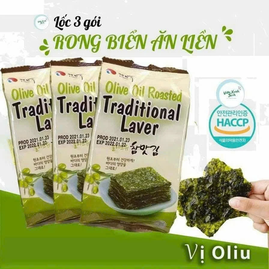Set 3 Gói Rong Biển Ăn Liền Tẩm Dầu Olive Hàn Quốc KFOOD