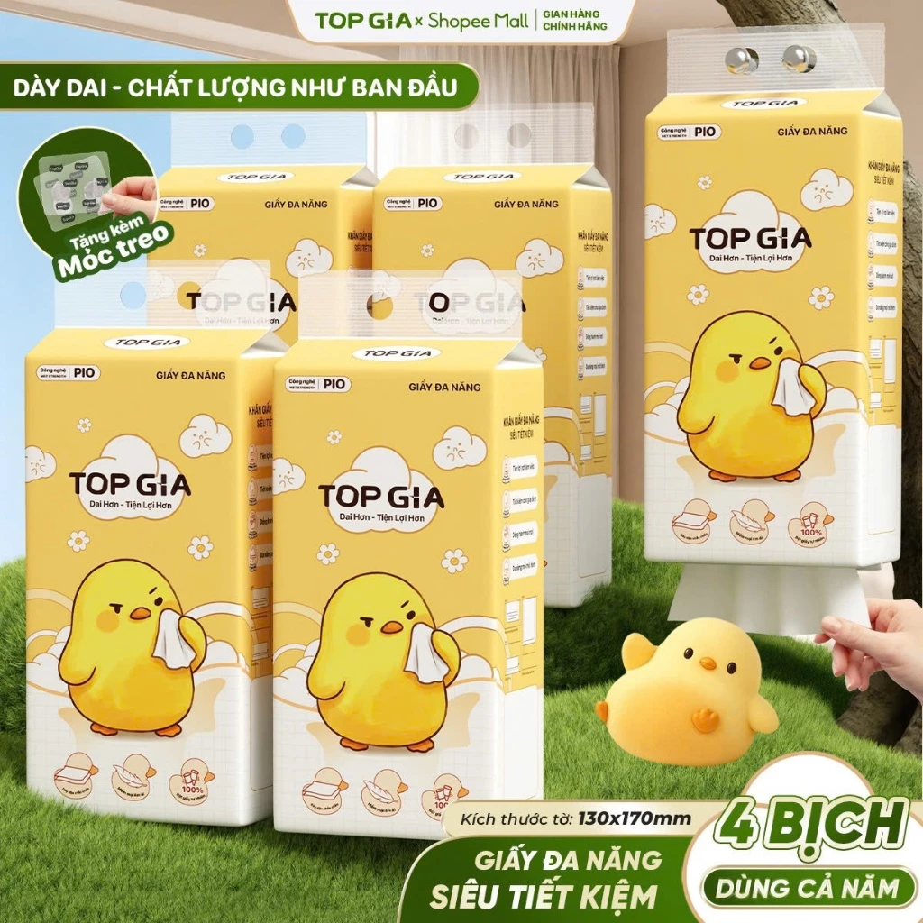 Thùng 4 Bịch Khăn Giấy Pio TopGia 200 Lần Rút Cao Cấp Chắc Chắn Siêu Dai Mềm Mịn 5/8/10 Bịch