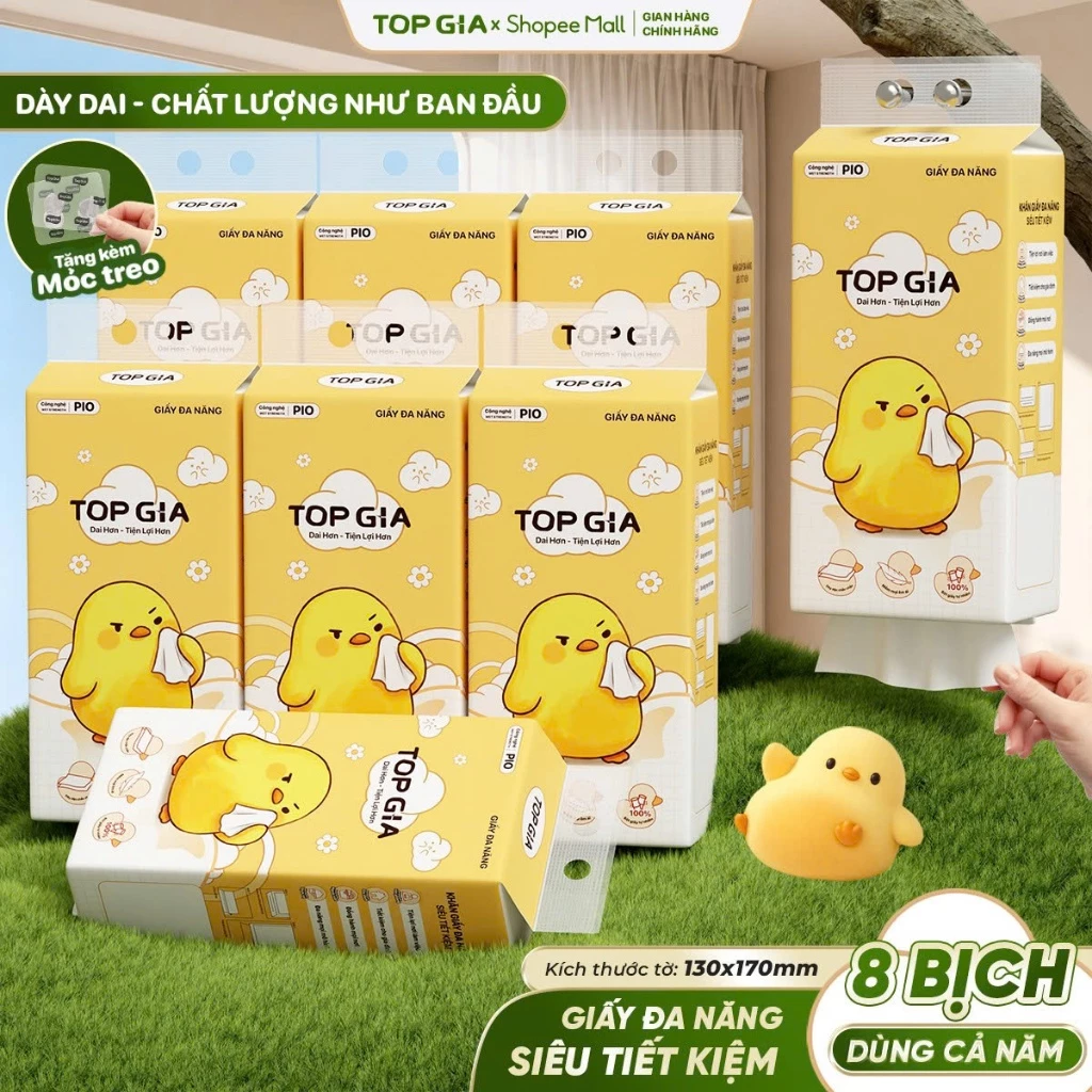 [COMBO ĐỘC QUYỀN] Thùng 8 Bịch Khăn Giấy Pio TopGia 200 Lần Rút Cao Cấp Siêu Dai Mềm Mịn 4b, 5b, 10b