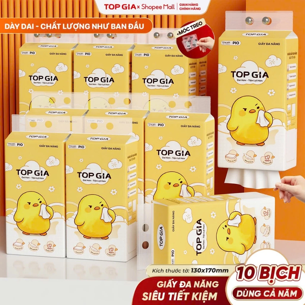 Thùng 10/8/5/4 Bịch Khăn Giấy Pio TopGia 200 Lần Rút Cao Cấp Chắc Chắn Siêu Dai Mềm Mịn