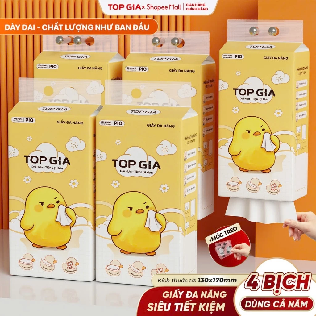 [SIÊU TIẾT KIỆM] Thùng 4 Bịch Khăn Giấy Pio TopGia 200 Lần Rút Cao Cấp Chắc Chắn Siêu Dai Mềm Mịn